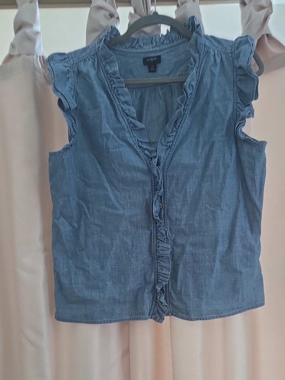 J. Crew Light Blue Chambray Ruffle Button-Front Sleeveless Top